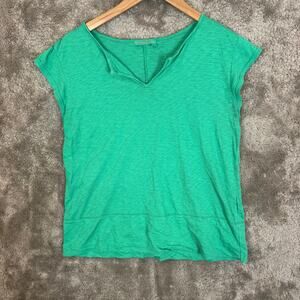 Fresh Produce Women Teal Green T Shirt Cotton Slub Notch Neck Short Sleeve S